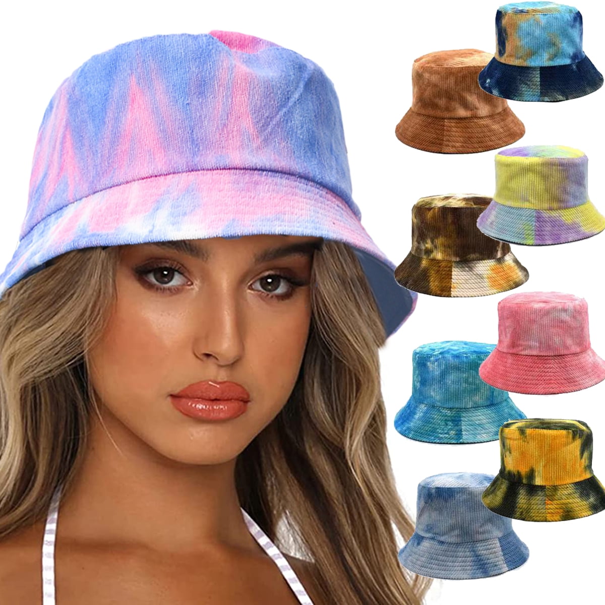 Tie Dye Bucket Hat Cotton Packable Sun UV Protection Foldable Outdoor Breathable 