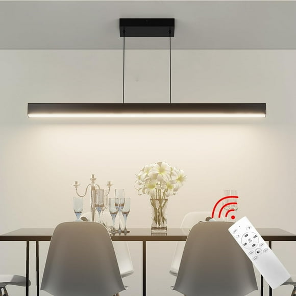 Modern Ceiling Pendant Light with Remote Control, Linear Chandelier Dining Light Fixture for Kitchen, Living Room, Dining Room (40inch)