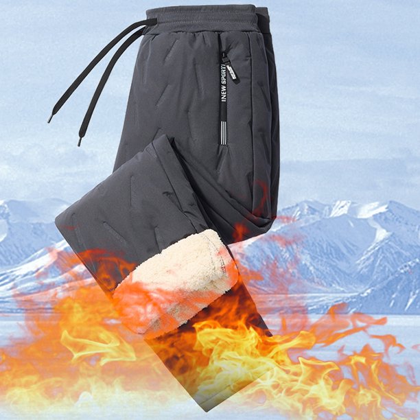 Pantalón grueso para hombre Pantalón térmico de lana cálido para invierno con cremallera (Gris recto XL)