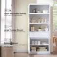thumbnail image 6 of Aitjunz 71'' Tall Kitchen Storage Cabinet with Door and Drawer, Wooden Pantry Cabinet w/ Open Shelf and Adjustable Shelf, 5 -Tier Large Cabinet w/ Cured Profile Design for Dining Room, 6 of 7