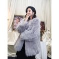 thumbnail image 4 of Chaqueta tejida de piel natural de zorro para mujer, abrigos de invierno cálidos y esponjosos elegantes con cuello en V de color liso de alta gama, 4 of 5