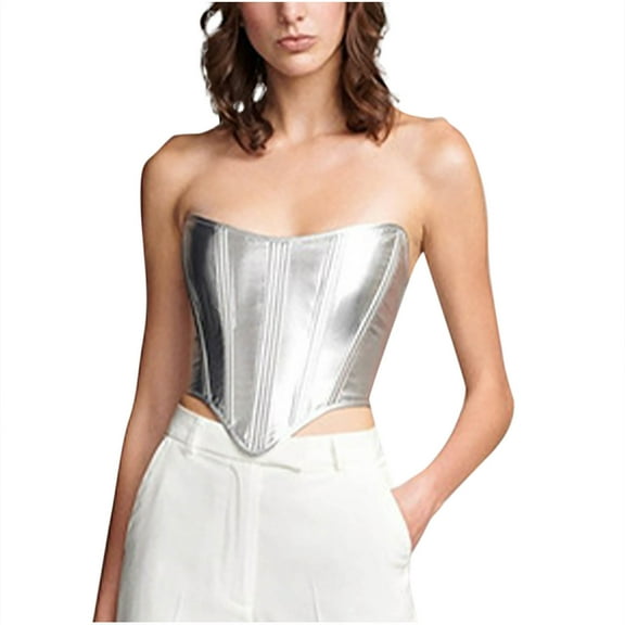 Kaemgyyd Womens Vintage Overbust Corset Fashion Glitter Sequin Going out Clothing Strapless Built-In Bra Bodyshaper Top for Party