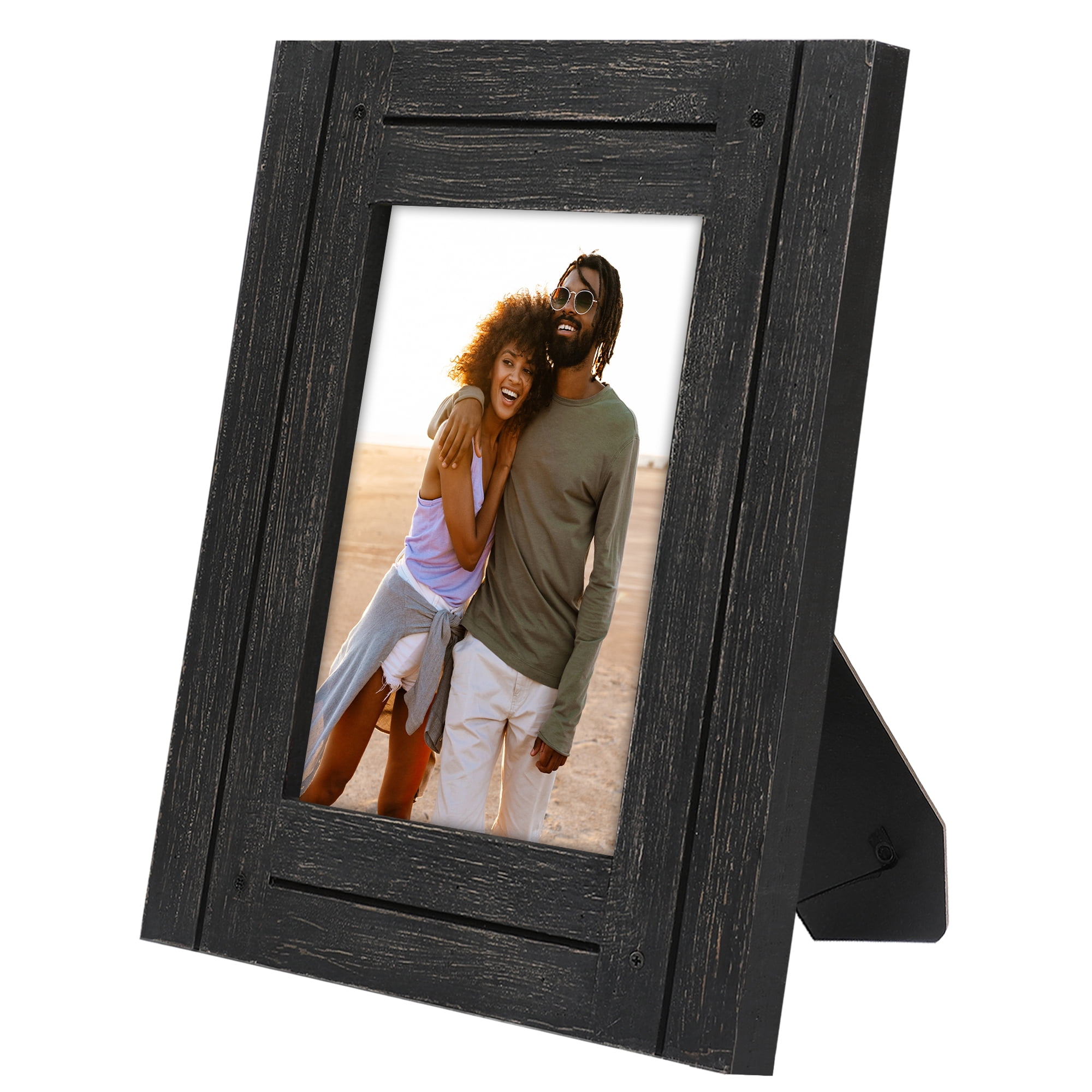 Americanflat 5x7 Picture Frame Polished Crystal Clear Glass Hampton Collection Distressed - Charcoal Black