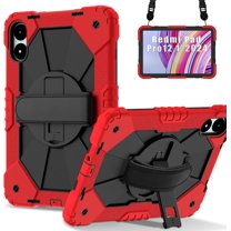 FIEWESEY for Xiaomi Redmi Pad Pro 12.1"/Xiaomi Poco Pad 12.1" Case with with Kickstand/Hand Strap/Rotating/Shoulder Strap (Red/Black)