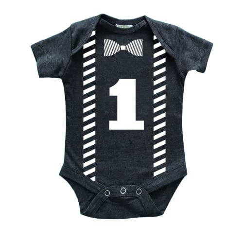 First Birthday Outfit boy 1st Birthday one Year Old Baby Shirt Happy Birthday Party (Charcoal Black, 12-18 Months)