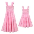 thumbnail image 2 of FYMNSI Mommy and Me Plaid Print Dresses with Pockets Sleeveless Smocked Long Sundress Casual High Waist Midi Tank Dress Pink (Girl 6-7T), 2 of 9