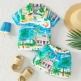 thumbnail image 2 of Gubotare Boy Hawaii Shirt Set Toddler Baby Boy Summer Clothes Funny Pattren Letter Short Sleeve Button Down Shirt with Shorts 2 Peices Outfits (Sky Blue,Size 18-24 Months), 2 of 8
