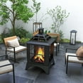 thumbnail image 2 of Outsunny Foyer Extérieur de 28 Pouces avec Tisonnier, Foyer au Bois Style Cheminée, Noir, 2 of 10