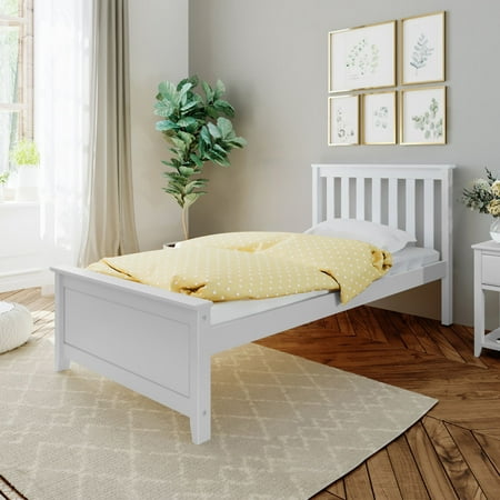 Carousel Twin Bed Frame  Solid Wood Classic Adult Platform Bed with Headboard  White
