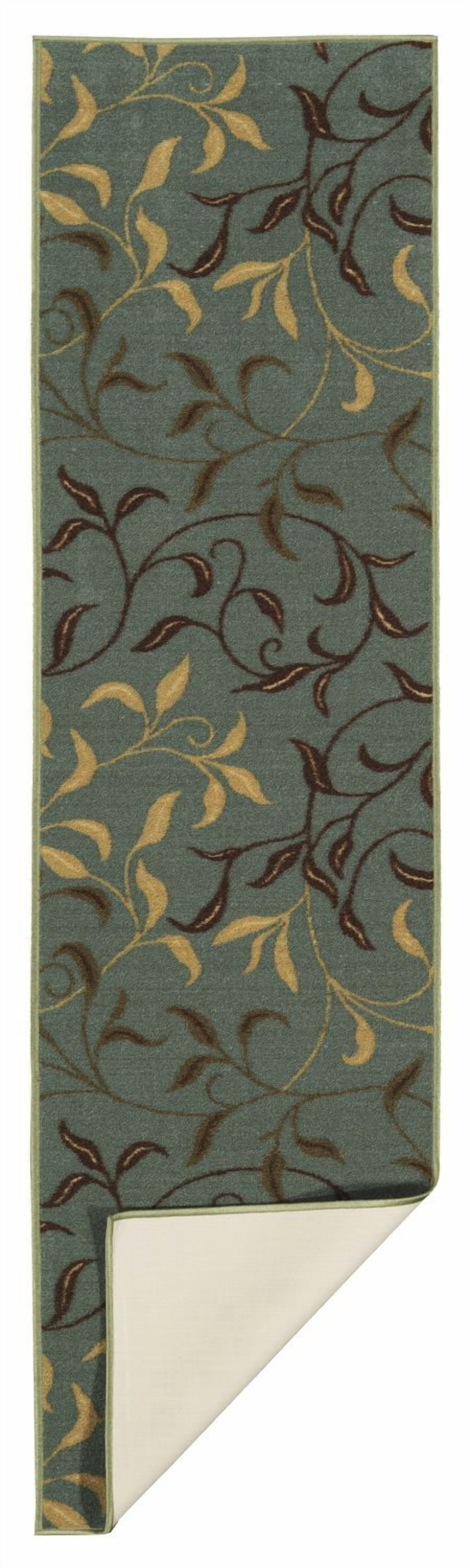 Tapis de couloir contemporain à motif feuilles et sous-couche en caoutchouc la collection Ottohome