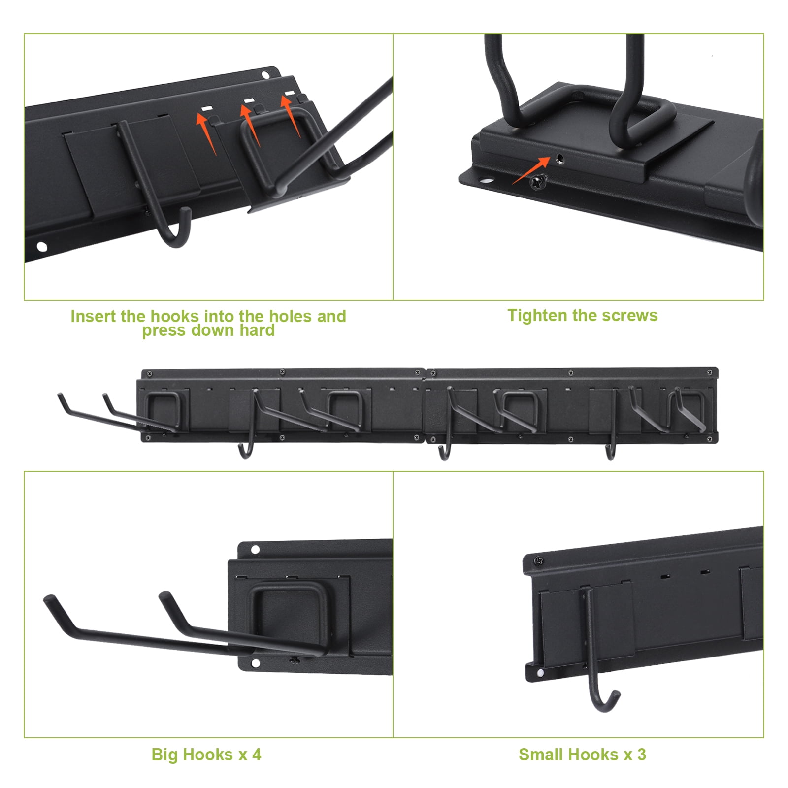 7-Hook Wall-Mounted Garden Tool Organizer Garage & Outdoor Storage Rack