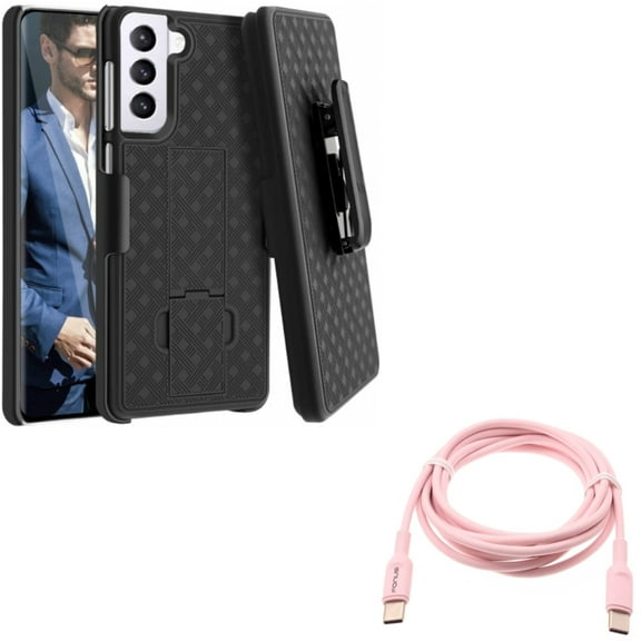 Case Belt Clip w Pink 6ft Long Cable for Samsung Galaxy S21 Plus - Holster Swivel Cover, USB-C to Type-C PD Fast Charger Cord