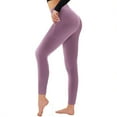 thumbnail image 2 of Leggings Women's Solid Color Pocket Yoga Leggings Soft Abdominal High Elastic Slim High Waist Yoga Pants Workout Leggings for Women Purple S, 2 of 4