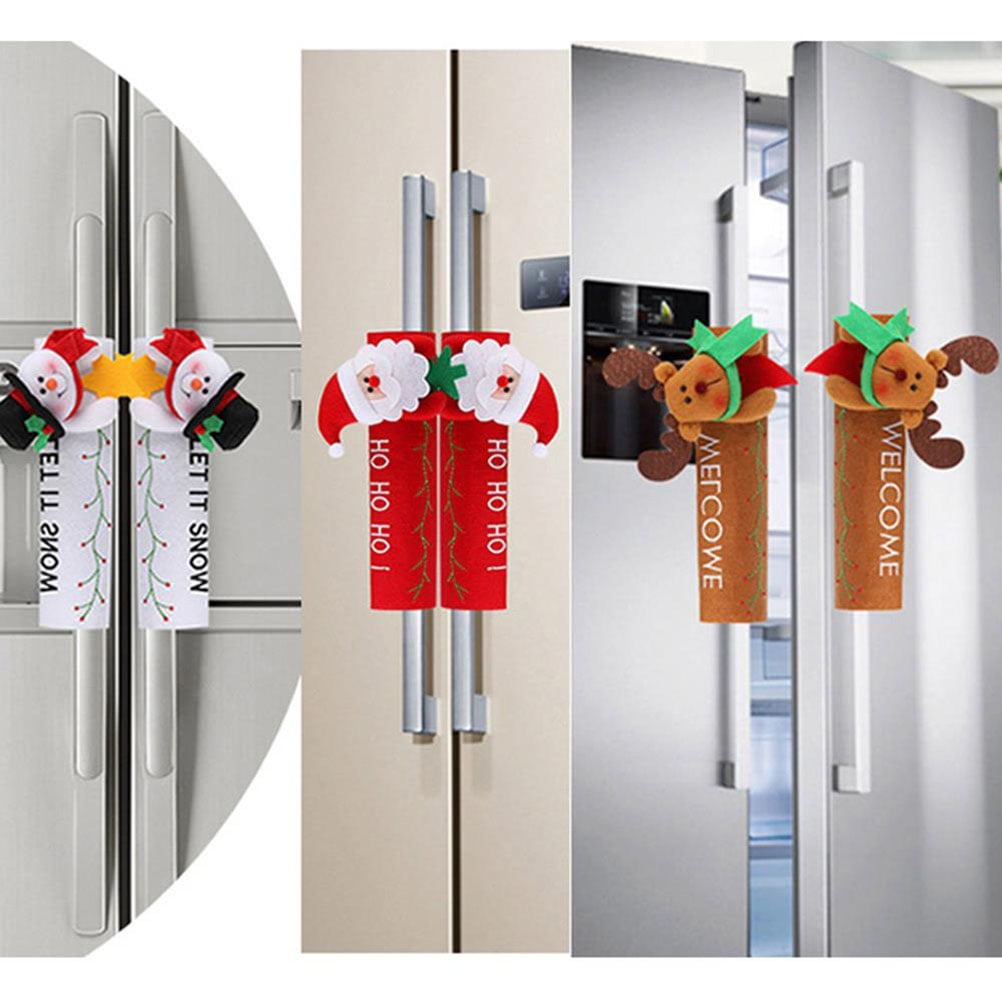 Details about   2PCS Christmas Santa Claus Elk Refrigerator Door Handle Cover Set Double Fridge 