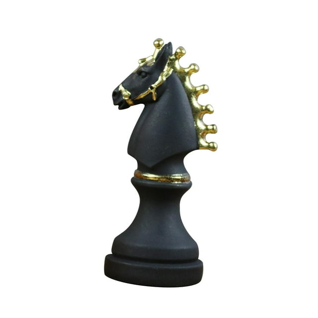 Thinsony Pièces d'Échecs Statue avec Peinture Dorée Résine Cadeau pour Bureau Salon Bureau Forme Roi Blanc Forme Cheval Noir