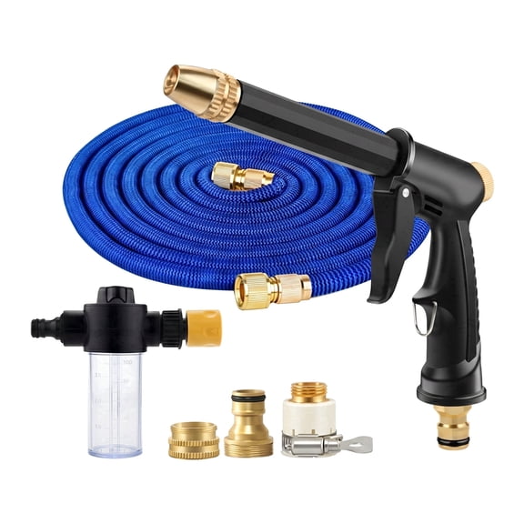 Pressure Washer Nozzle with Expandable Hose - 4-Mode Spray Gun, 98 to 295 inch Flexible for Car and Patio Cleaning