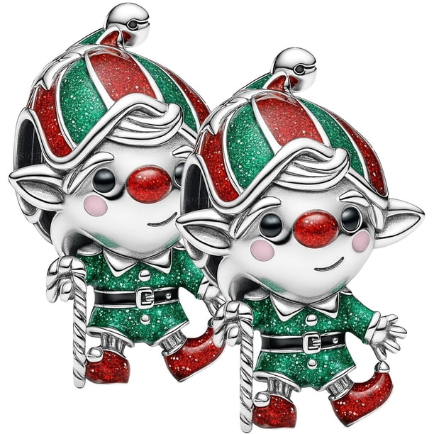 Dije duende verde y rojo XmasElf01 2Pzas Plata S925 Chapa Separador Movimiento Duende Navideño Plata/Multicolor Caja Bla