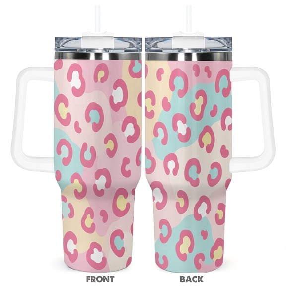 Leopard Skin 40oz Travel Tumbler With Handle Silicone Straw And Locking Lid