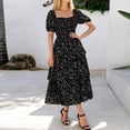 thumbnail image 2 of Aellinatey Womens Square Neck Smocked Dress Puff Short Sleeve Floral Casual Ruffle Tiered Maxi Wedding Guest Dresses, 2 of 8