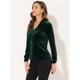 thumbnail image 4 of Camiseta de manga larga con cuello en V de terciopelo retro para mujer Verde oscuro M, 4 of 4