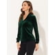 thumbnail image 4 of Camiseta de manga larga con cuello en V de terciopelo retro para mujer Verde oscuro M, 4 of 4