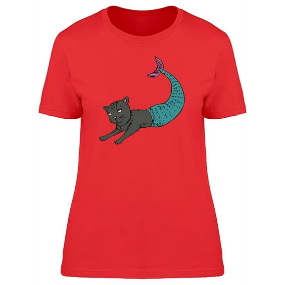 Cat With Turquoise Mermaid Tail T-Shirt Women -Image by Shutterstock, Female Medium