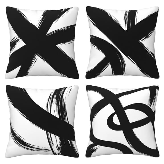 4 Pack Throw Pillow Covers 18x18 Inch, Black White Abstract Decorative Pillow Cases, Soft Short Plush Square Cushion Covers for Couch Sofa, Living Room Bedroom Modern Minimalist Home Decor