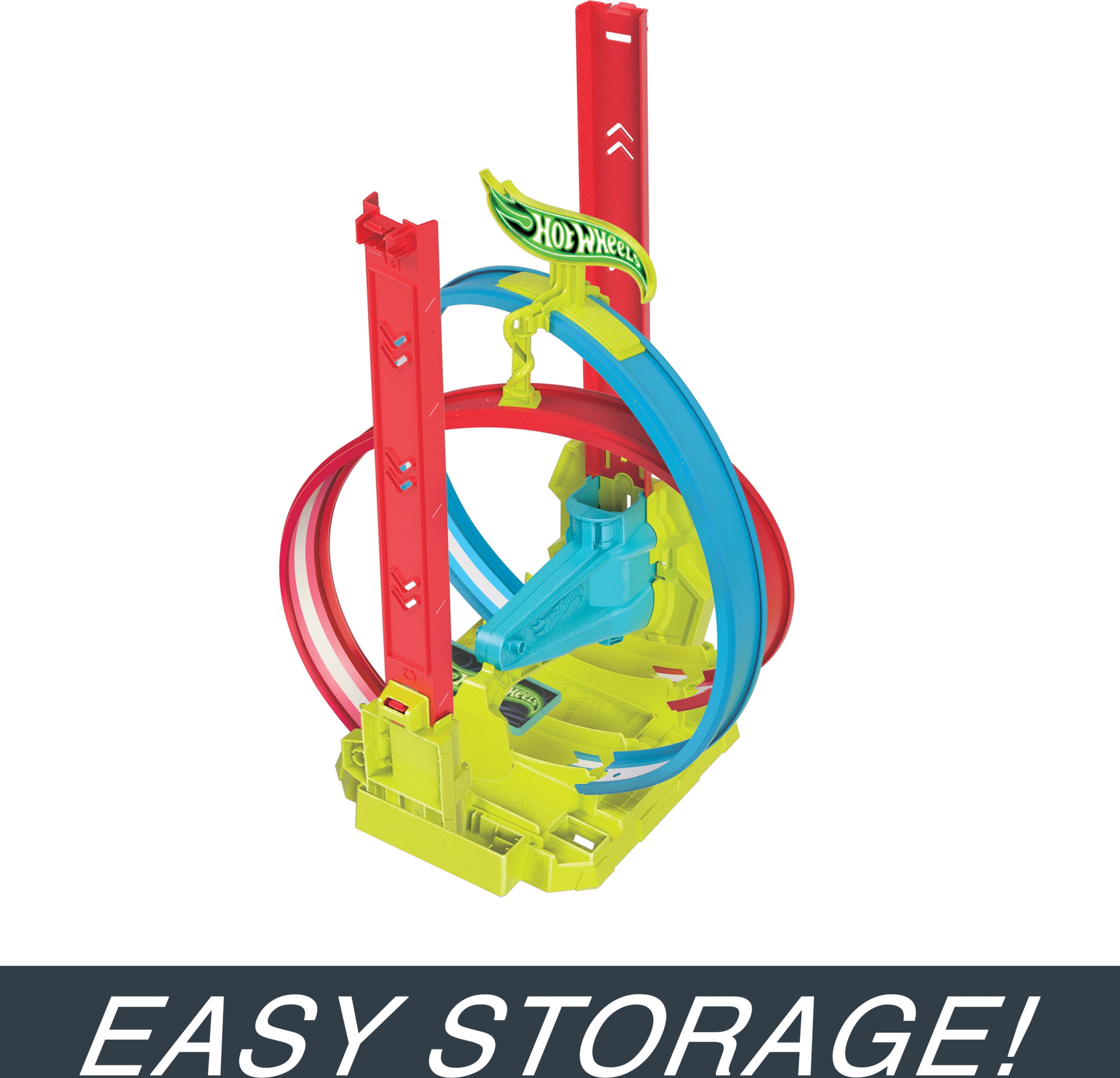 Hot Wheels Neon Speeders Track Set, Laser Stunt Slamway with 1 Car, Tri-Colored Track, Easy Storage