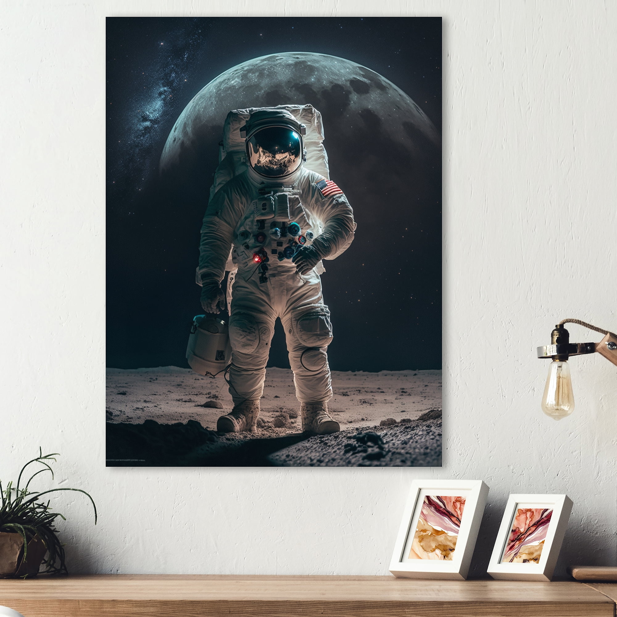 Designart Spaceman On The Moon III Canvas Wall Art