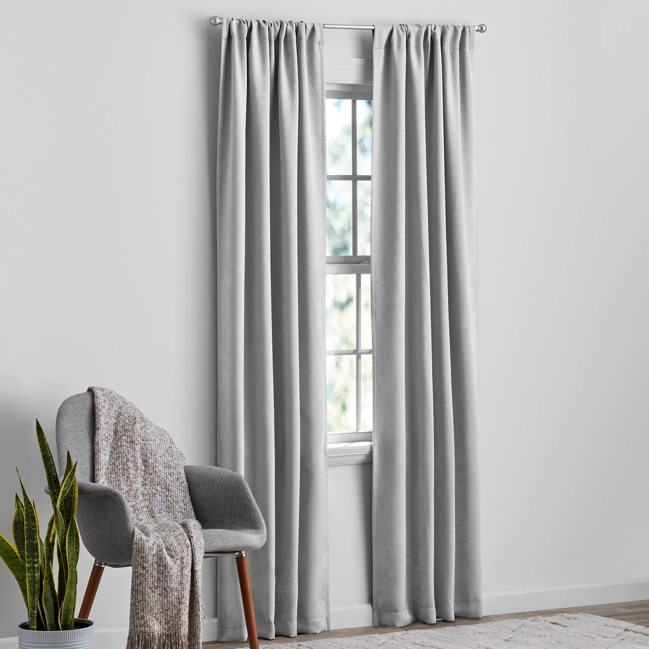 Mainstays Shimmer Rod Pocket 99% Blackout Curtains, Set of 2, Gray, 37" W x 108" L