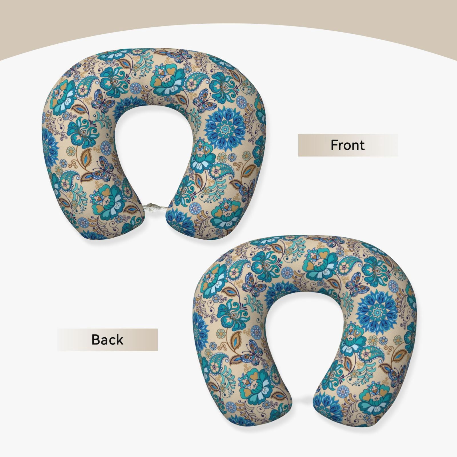 Xecao Vintage Floral Butterflies Print Memory Foam Cervical Neck Pillow Versatile U-Shaped Pillows for Home,Office,Camping,Travelling,Soft Washable Cover