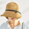 thumbnail image 3 of Women Sun Hat Solid Color String Decor Foldable Curled Edge Sunshade Short Brim Lady Fisherman Hat Headwear, 3 of 10