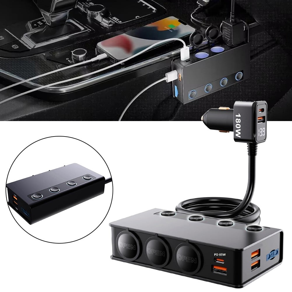 180W 9 In 1 Car Charger 3Ports Power Splitter 12V Fast Charger Power Adapter