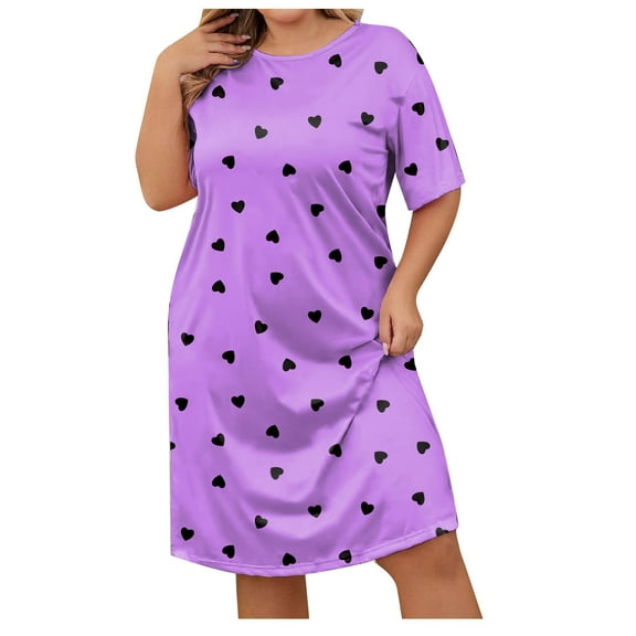 Diufon Plus Size Dresses for Women Round Neck Short Sleeve Casual Dress Heart Printed Midi Dress