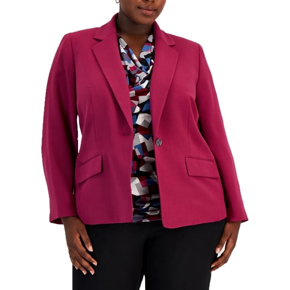 Kasper Womens Plus Collar  One-Button Blazer