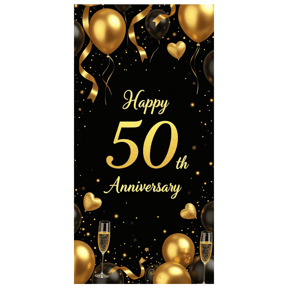 LUUFILx Golden Anniversary Backdrop Balloon Celebration Party 50th Decoration Photography Background Banner Supplies Celebration Milestone Event Decor