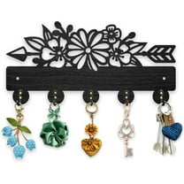 Wood Arrow Flower Coat Rack Flower Leaf Key Hook for Wall 11.8×5.8 inch Daisy Plants Key Rack with 5 Alloy Hooks for Gift Bedroom Kitchen Entryway Office