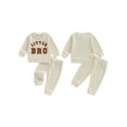thumbnail image 2 of Elippeo Toddler Boy Waffle Pants Set Letter Embroidered Long Sleeve Sweatshirt Drawstring Long Pants Outfits 6 12 18 24 Months 3 Years, 2 of 9