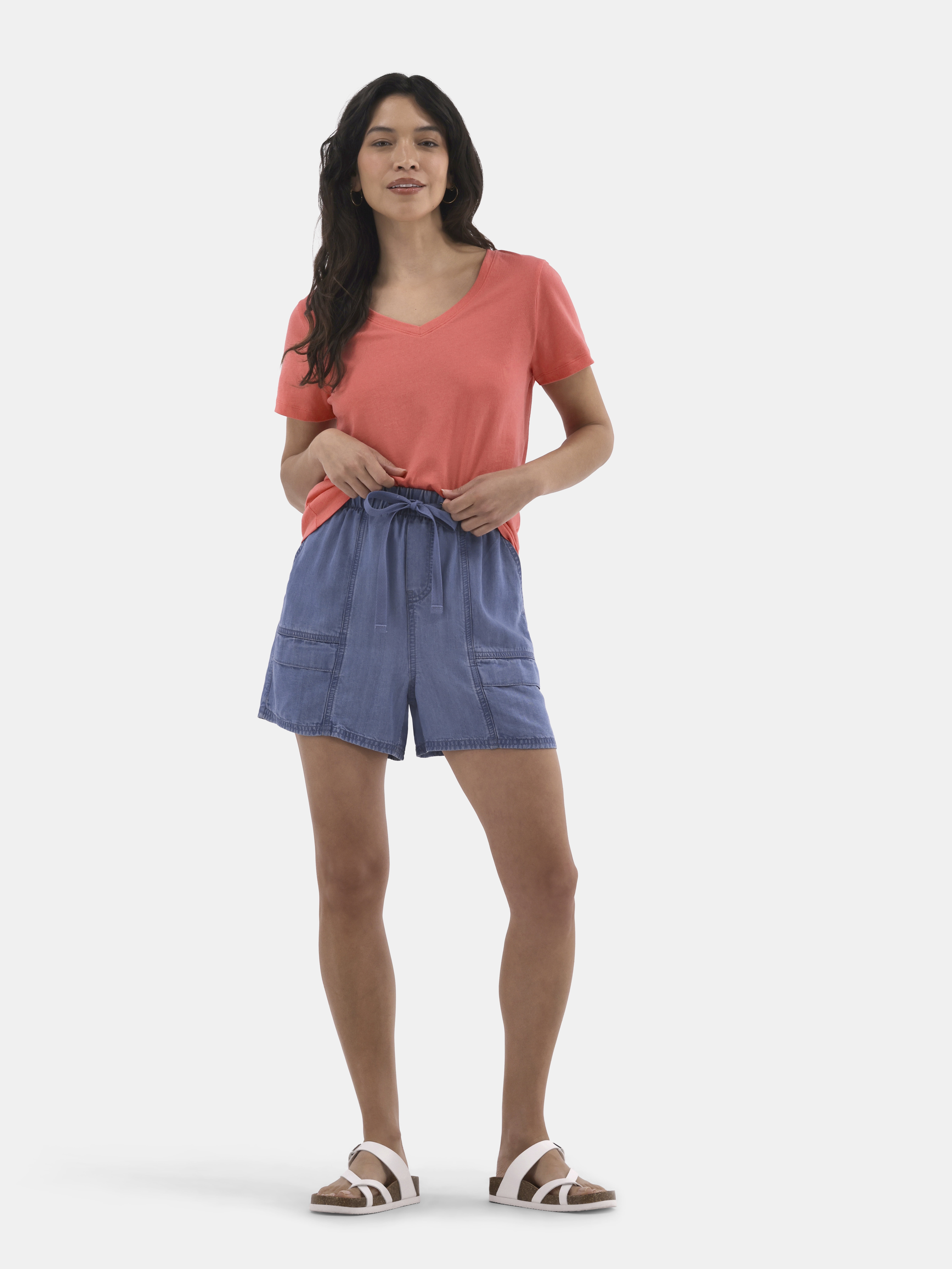 Time and Tru Women's Cotton V-Neck Tee with Short Sleeves, Sizes XS-4X