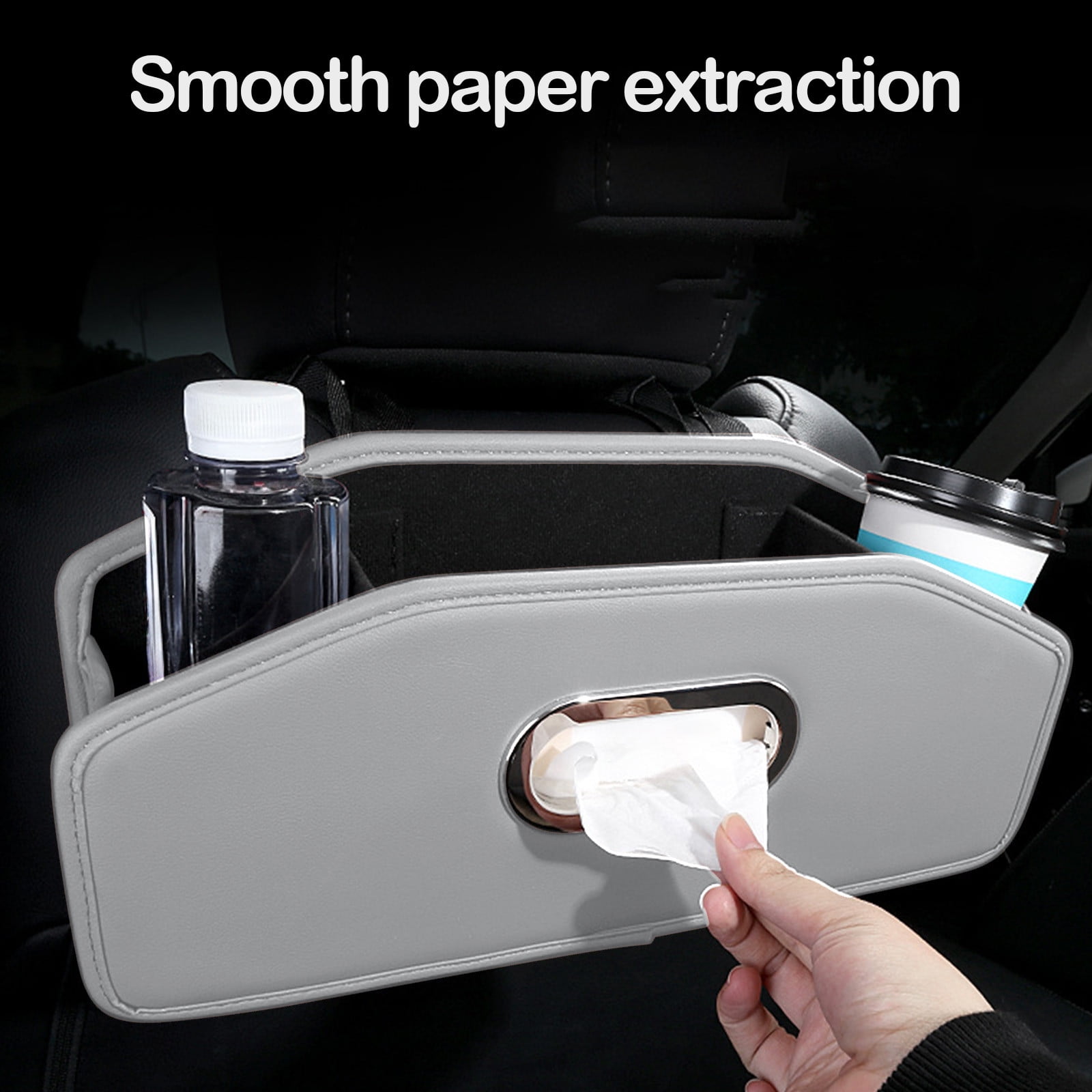 Car Headrest BackSeat Organizer with Cup Holder and Paper Towel Case - Hangable Storage Box for Car Backseat, Interior Decoration, Multifunctional Auto Travel Accessories