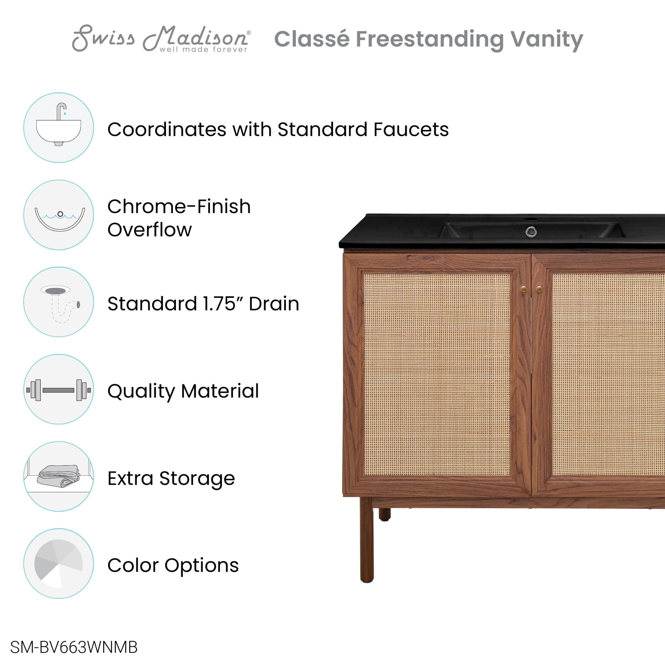 Classe 36" Freestanding Bathroom Vanity in Brown Oak with Black Sink Top