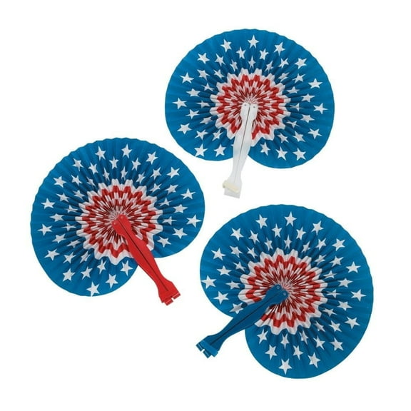 Mini Patriotic Folding Fans - Party Supplies - 12 Pieces