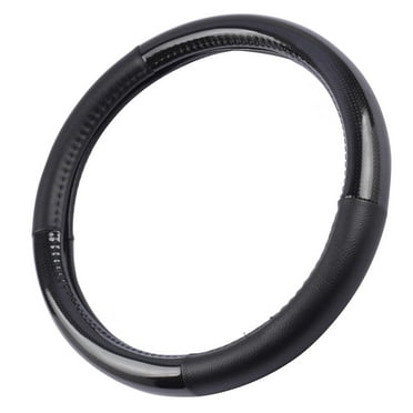 BDK Carbon Fiber Steering Wheel Cover White Vinyl with Fiber Accent - Black Carbon, 14.5-15 inch