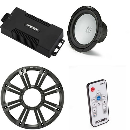 Kicker 48PXA6001 Weatherproof Powersport Mono Amp & 10" 4 Ohm Marine Subwoofer ( Charcoal Grill ) Includes LED Remote
