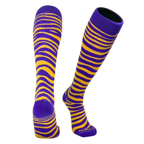 Mk Socks Tiger, Zebra, Cat Stripes Long Baseball, Football, Soccer Socks - Purple Gold (XS)