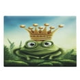 thumbnail image 1 of King Cutting Board, Frog Prince on Moss Stone with Crown Inspired Cartoon Image, Decorative Tempered Glass Cutting and Serving Board, Large Size, Forest Green and Yellow, by Ambesonne, 1 of 1