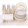 thumbnail image 1 of 201Pcs White and Gold Paper Plates Party Supplies for 50 Guests,Disposable Party Decorations Dinnerware Gold Dot Paper Plates Napkins Cups Tablecloth for Birthday Wedding Babyshower, 1 of 8