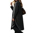 thumbnail image 3 of Women's Plaid Long Trench Jacket Lapel Collar Single Breasted Wool Blend Fall Winter Mid Length Pea Coat with Pockets (2XL, Black), 3 of 6
