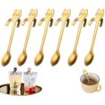 thumbnail image 1 of Forma de gato de acero inoxidable de alta calidad, cuchara de té con diseño colgante de gato, cuchara de postre, utilizada para bebidas de postre de café, 6 piezas (dorado), 1 of 5