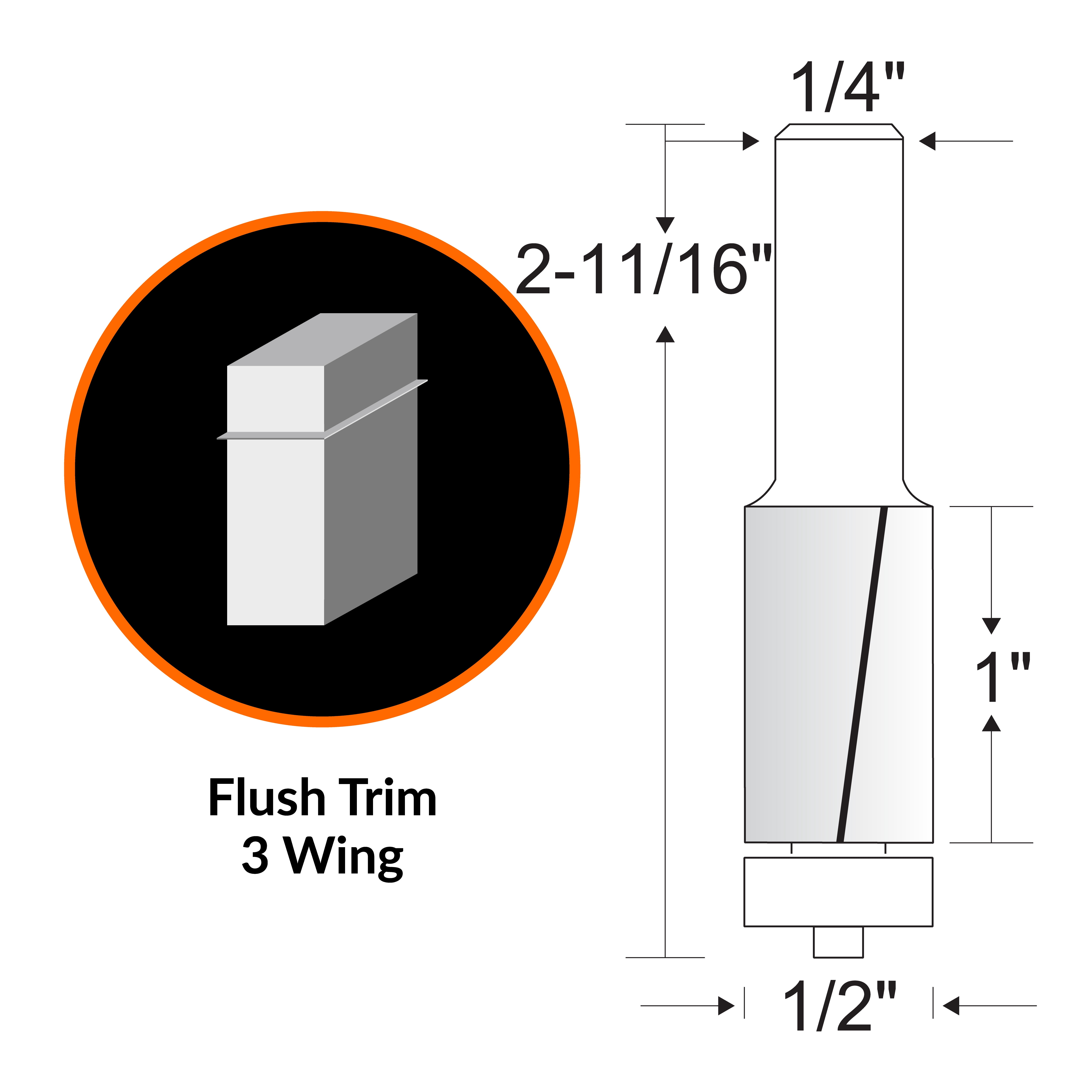 WEN 1/2 in. Flush Trim 3-Wing Carbide-Tipped Router Bit with 1/4 in. Shank